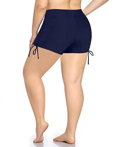 Tummy Control Bathing Suit Bottoms Plus Size Swim Shorts-Navy Blue