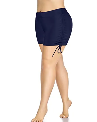 Tummy Control Bathing Suit Bottoms Plus Size Swim Shorts-Navy Blue