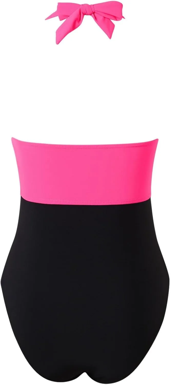 Tummy Control Bathing Suits for Women One Piece V Neck Push Up Swimsuits Slimming Backless Twist Front Swim Suit Swimwear