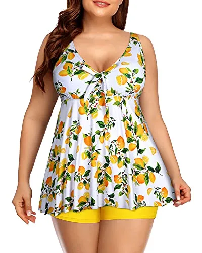 Tummy Control Swimwear Tankini Swimsuits For Women Flattering Fit-Lemon
