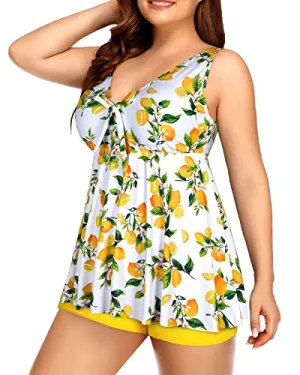 Tummy Control Swimwear Tankini Swimsuits For Women Flattering Fit-Lemon