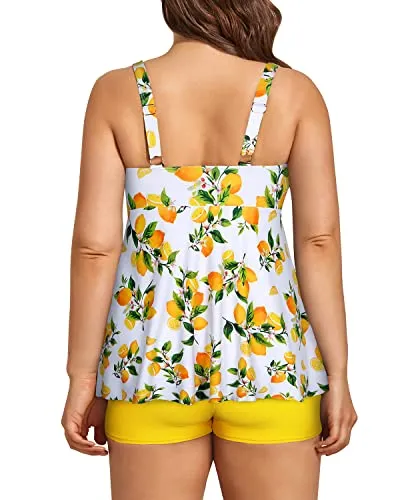 Tummy Control Swimwear Tankini Swimsuits For Women Flattering Fit-Lemon