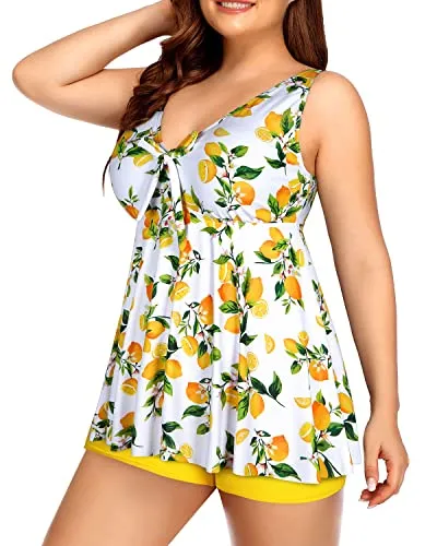 Tummy Control Swimwear Tankini Swimsuits For Women Flattering Fit-Lemon