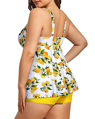Tummy Control Swimwear Tankini Swimsuits For Women Flattering Fit-Lemon