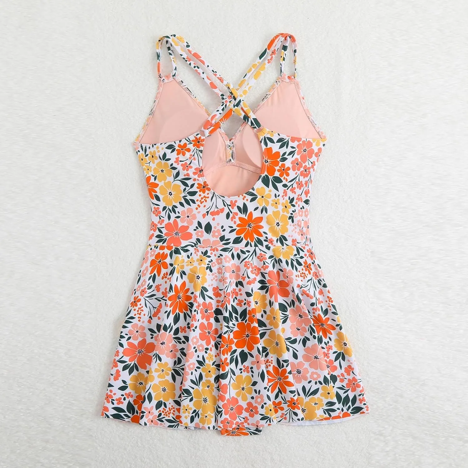 TUQIDEWU One Piece Bathing Suit for Women Swimsuit for Women Tummy Control Floral Print V Neck Backless Skirted Swim Dress