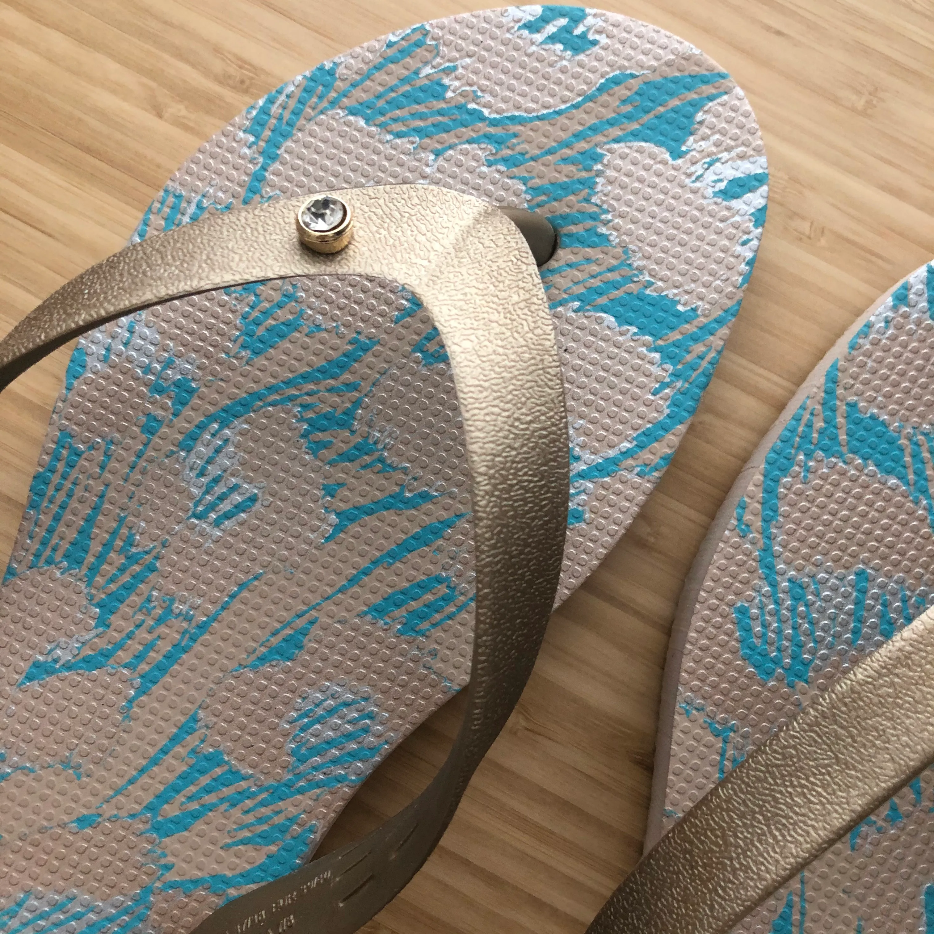 Turquoise & Gold Flip Flops