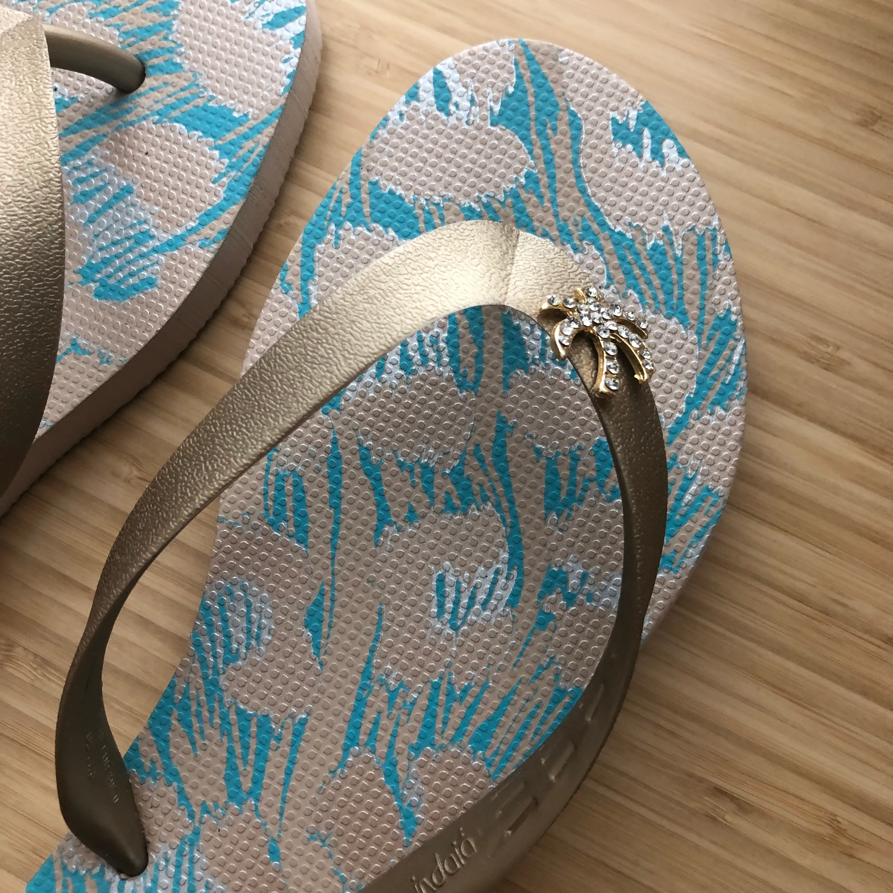 Turquoise & Gold Flip Flops
