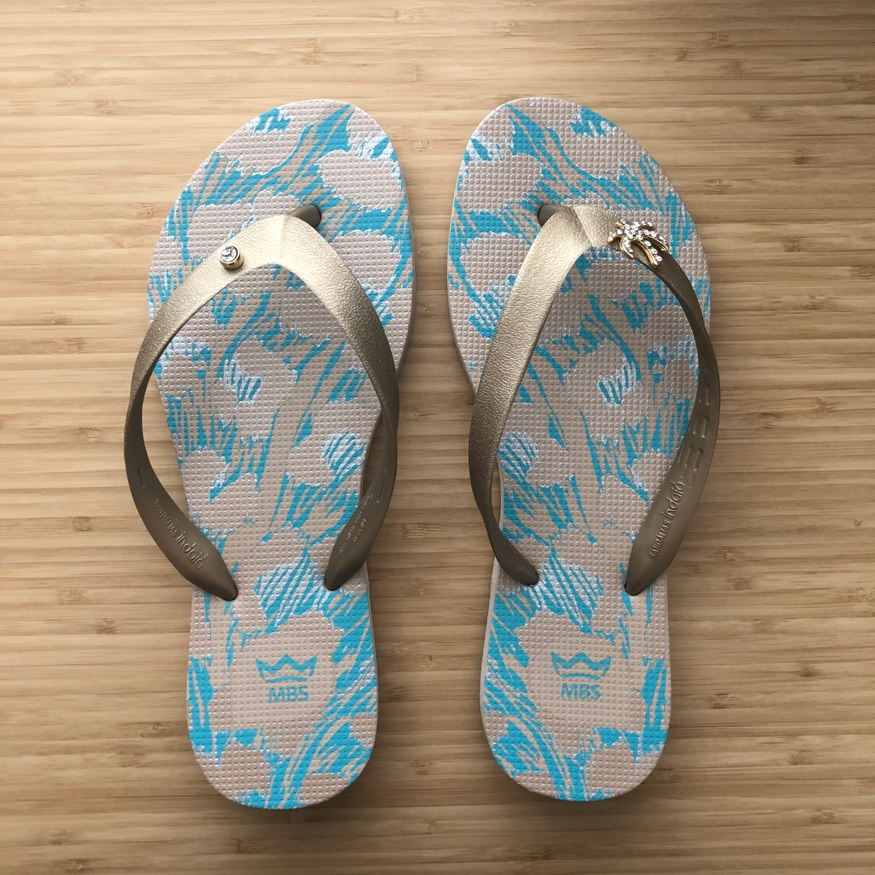 Turquoise & Gold Flip Flops