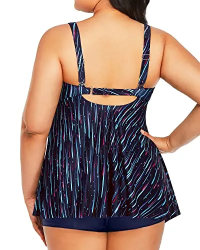 Twist Front Push Up Effect Plus Size Tankini Swimsuit For Teens-Navy Blue
