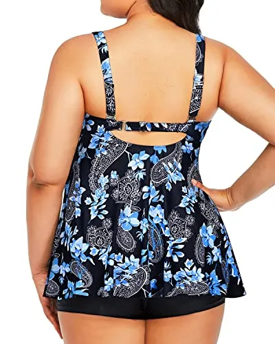 Twist Front Tankini Swimsuit For Maternity Women-Black Floral