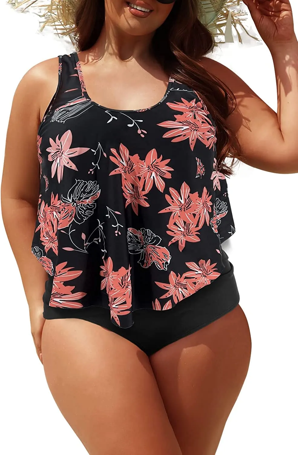 Two Piece Bathing Suits Ruffled Flounce Top High Waisted Bikini Set(Available in Plus Size)