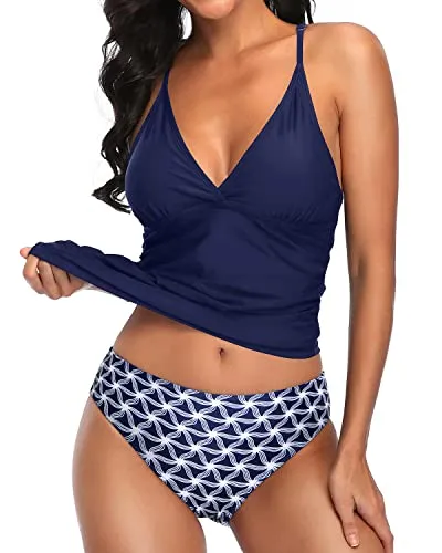 Two Piece Handmade Braid Macrame Tankini For Women-Navy Blue Tribal