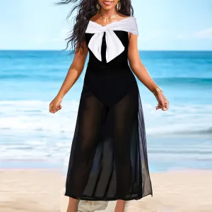 Two Piece Swimsuit Set Off Shoulder Cover up and One Piece Swimsuit