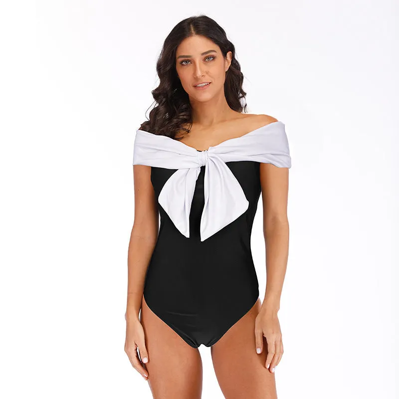 Two Piece Swimsuit Set Off Shoulder Cover up and One Piece Swimsuit