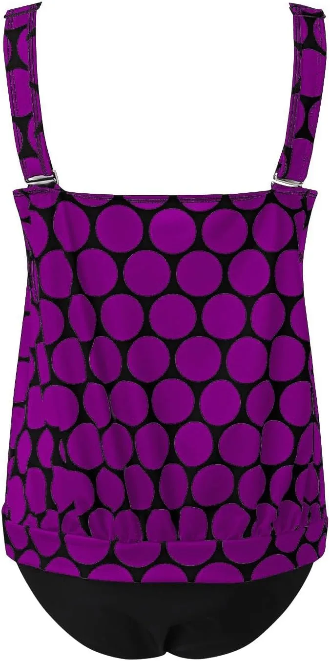 Two Piece Tankini Swimsuits for Women Print Tank Tops with Black Bottoms Modest Loose Fit Swimwear Sets Bathing Suits