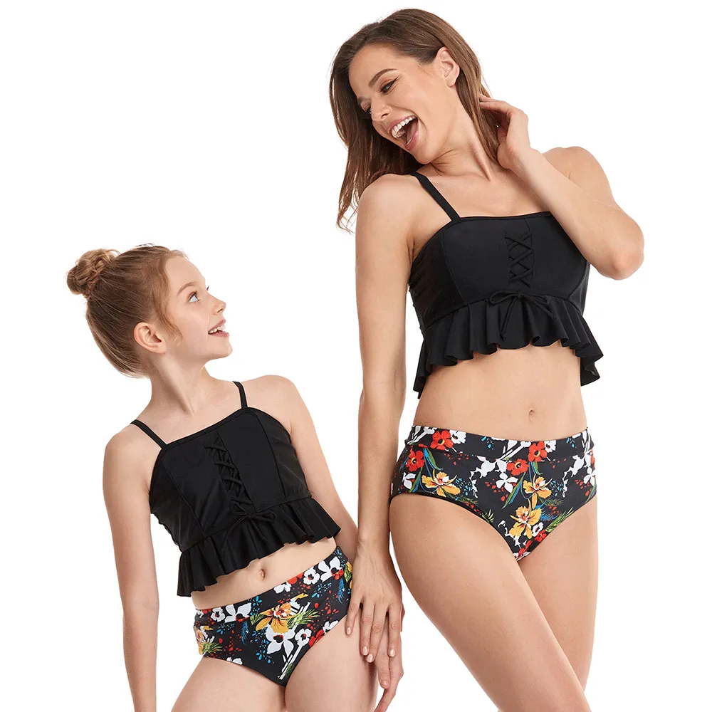 Two Pieces High Waisted Tankini Mommy and Me Swimsuits