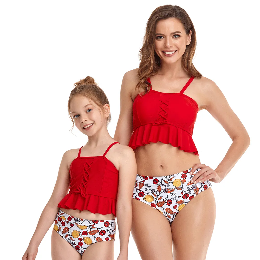 Two Pieces High Waisted Tankini Mommy and Me Swimsuits