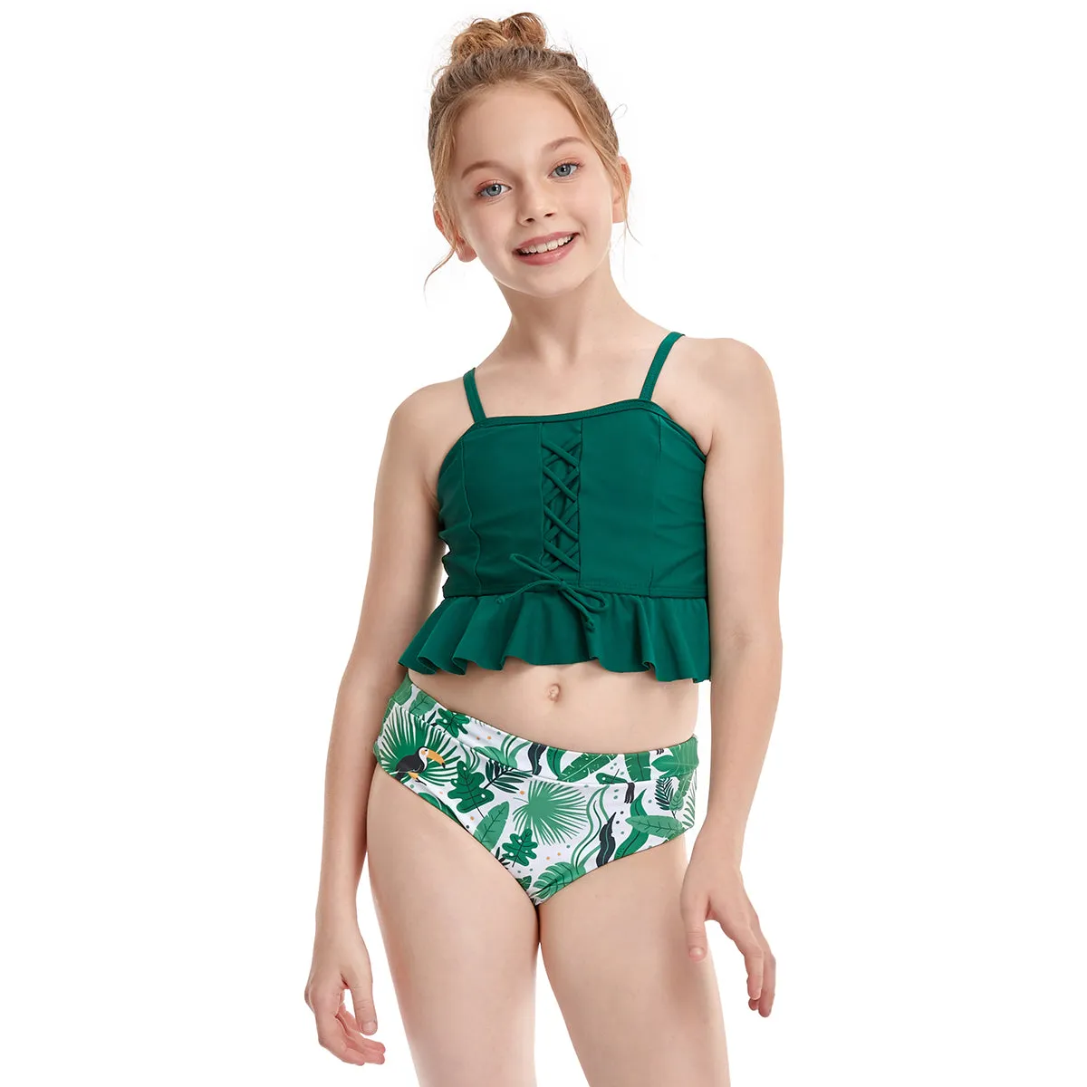 Two Pieces High Waisted Tankini Mommy and Me Swimsuits