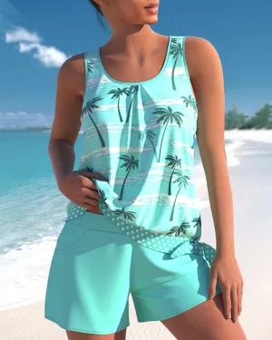 U-Neck Plants Print Tankinis