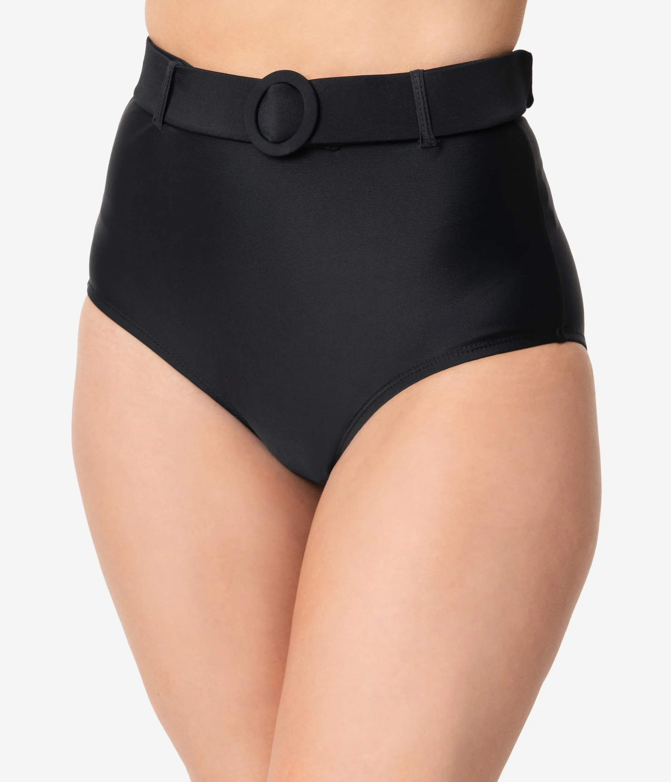 Unique Vintage Black Belted Retro Redondo Swim Bottoms