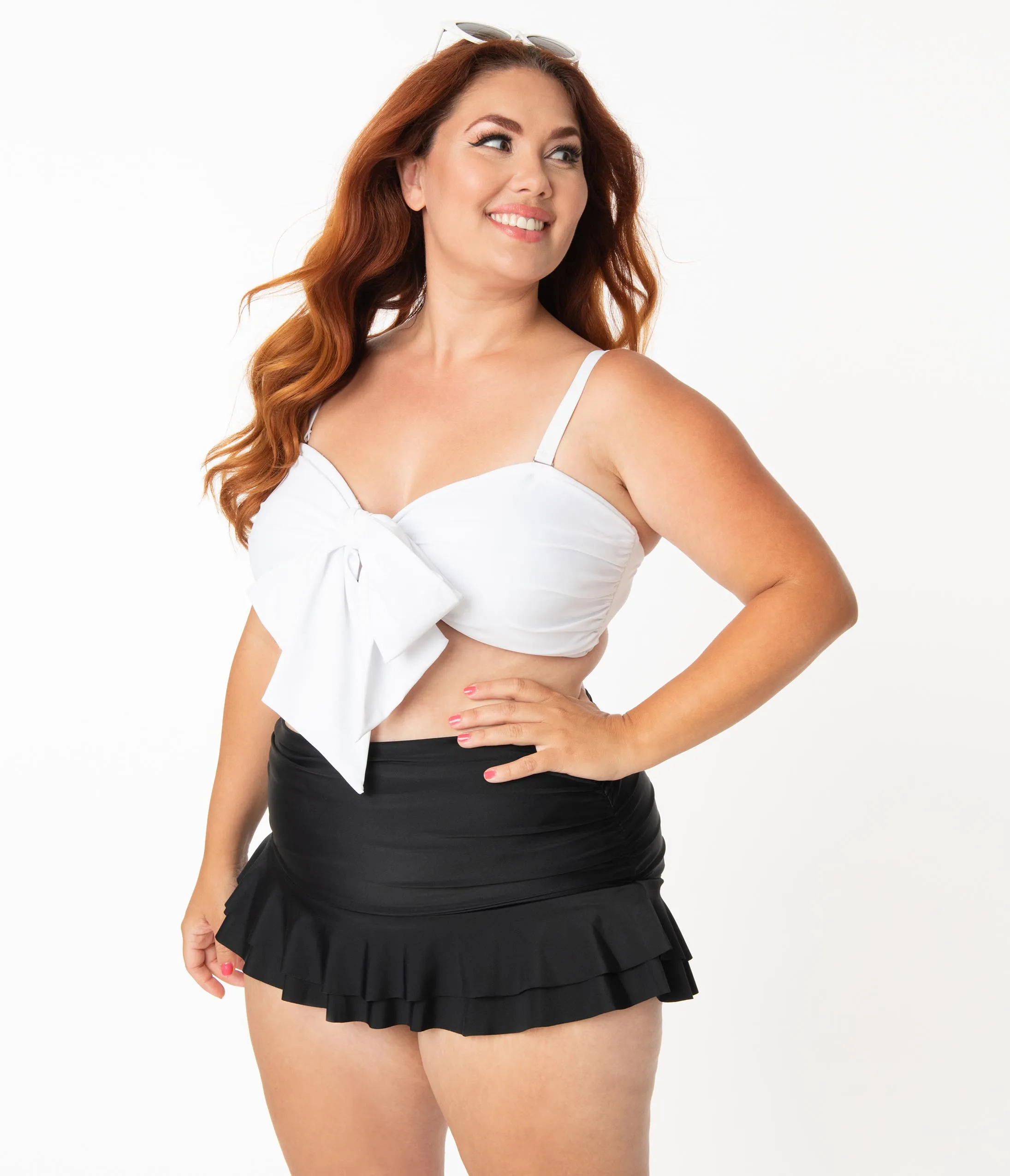 Unique Vintage Plus Size Black Skirted High Waist Alice Swim Bottoms