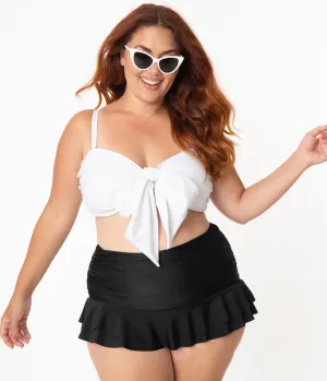 Unique Vintage Plus Size Black Skirted High Waist Alice Swim Bottoms