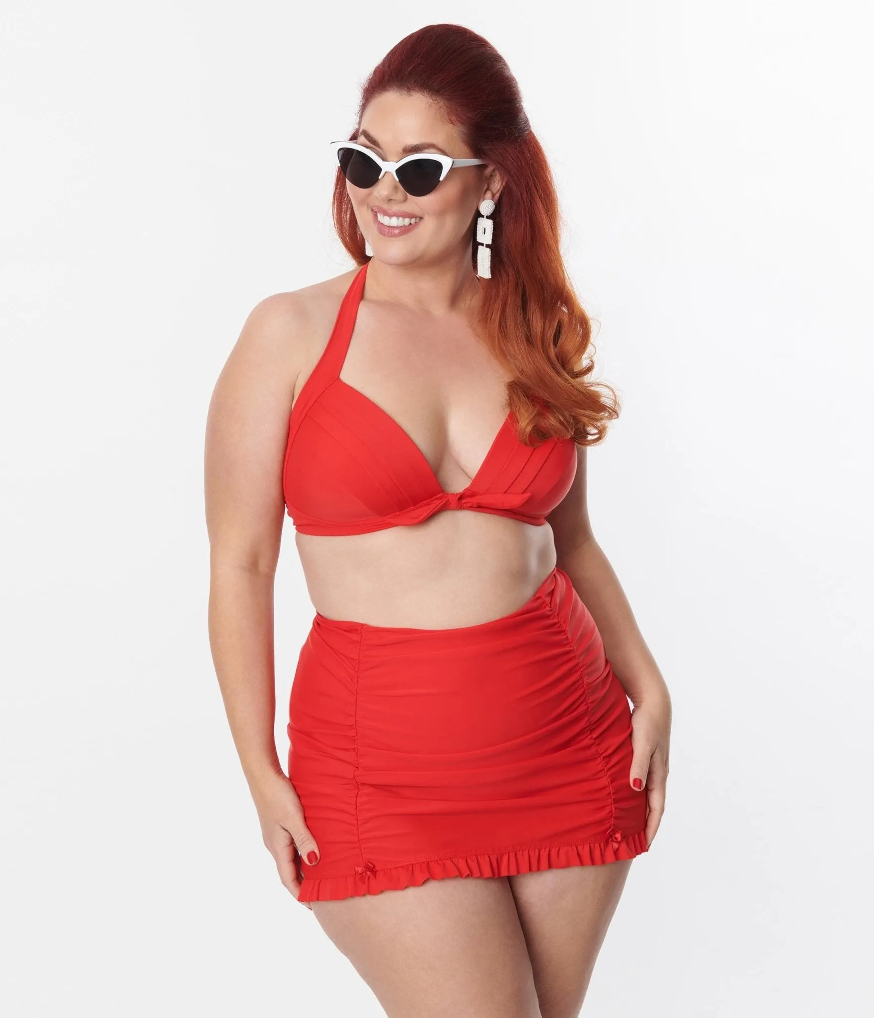 Unique Vintage Plus Size Red Monroe Halter Swim Top