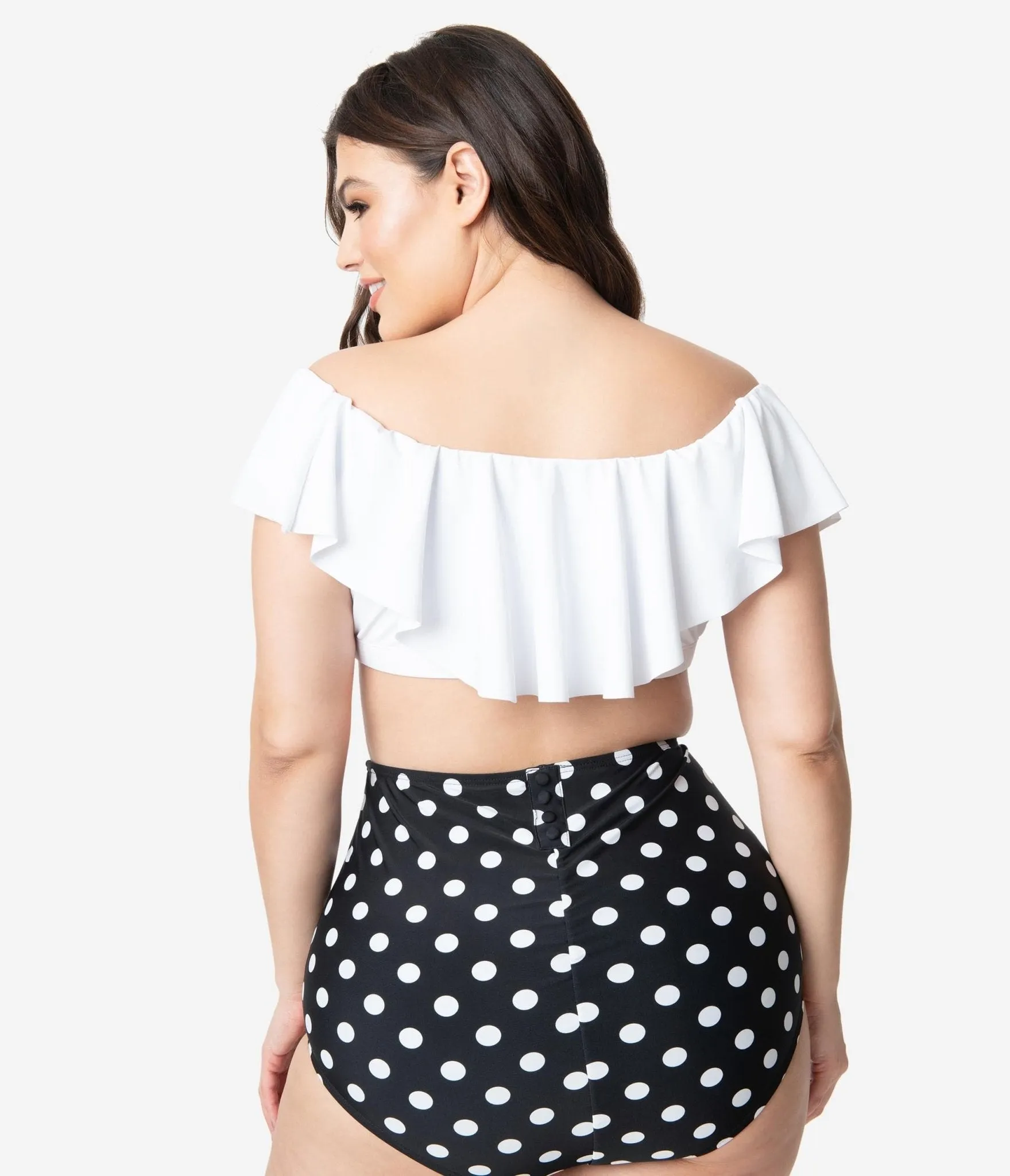 Unique Vintage Plus Size White Ruffled Ramona Swim Top