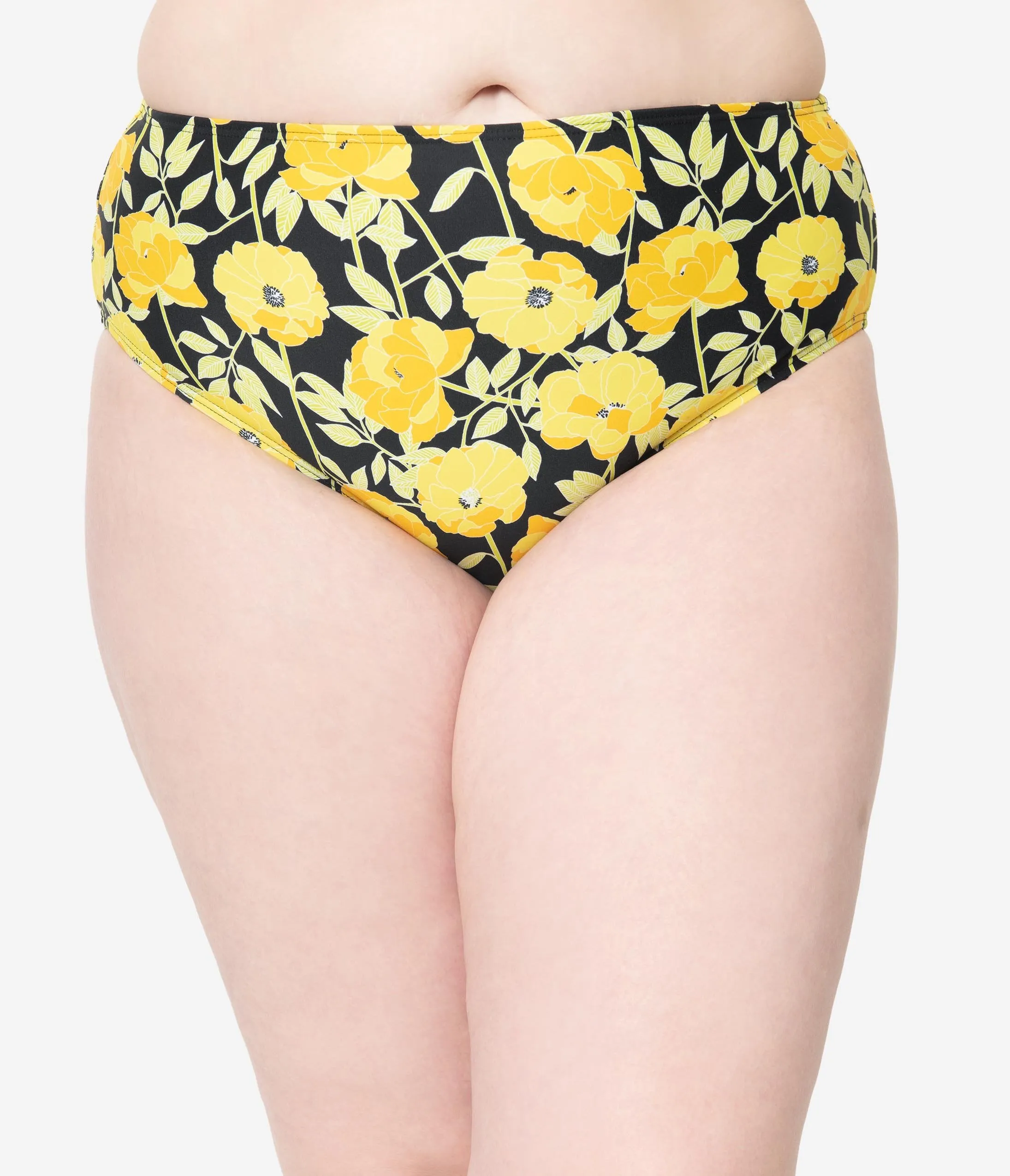 Unique Vintage Plus Size Yellow Poppy Print Daphne Swim Bottoms