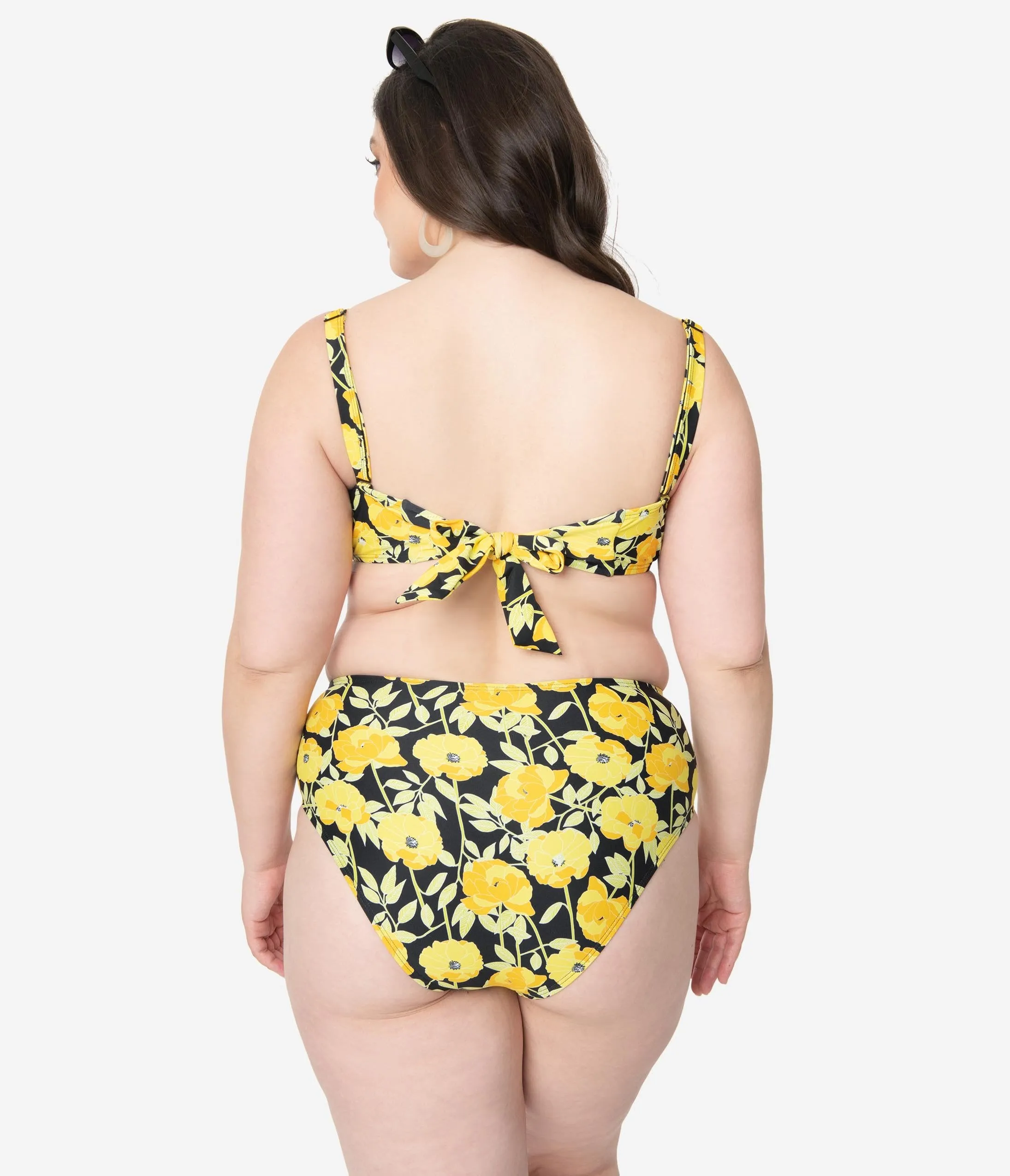 Unique Vintage Plus Size Yellow Poppy Print Daphne Swim Bottoms