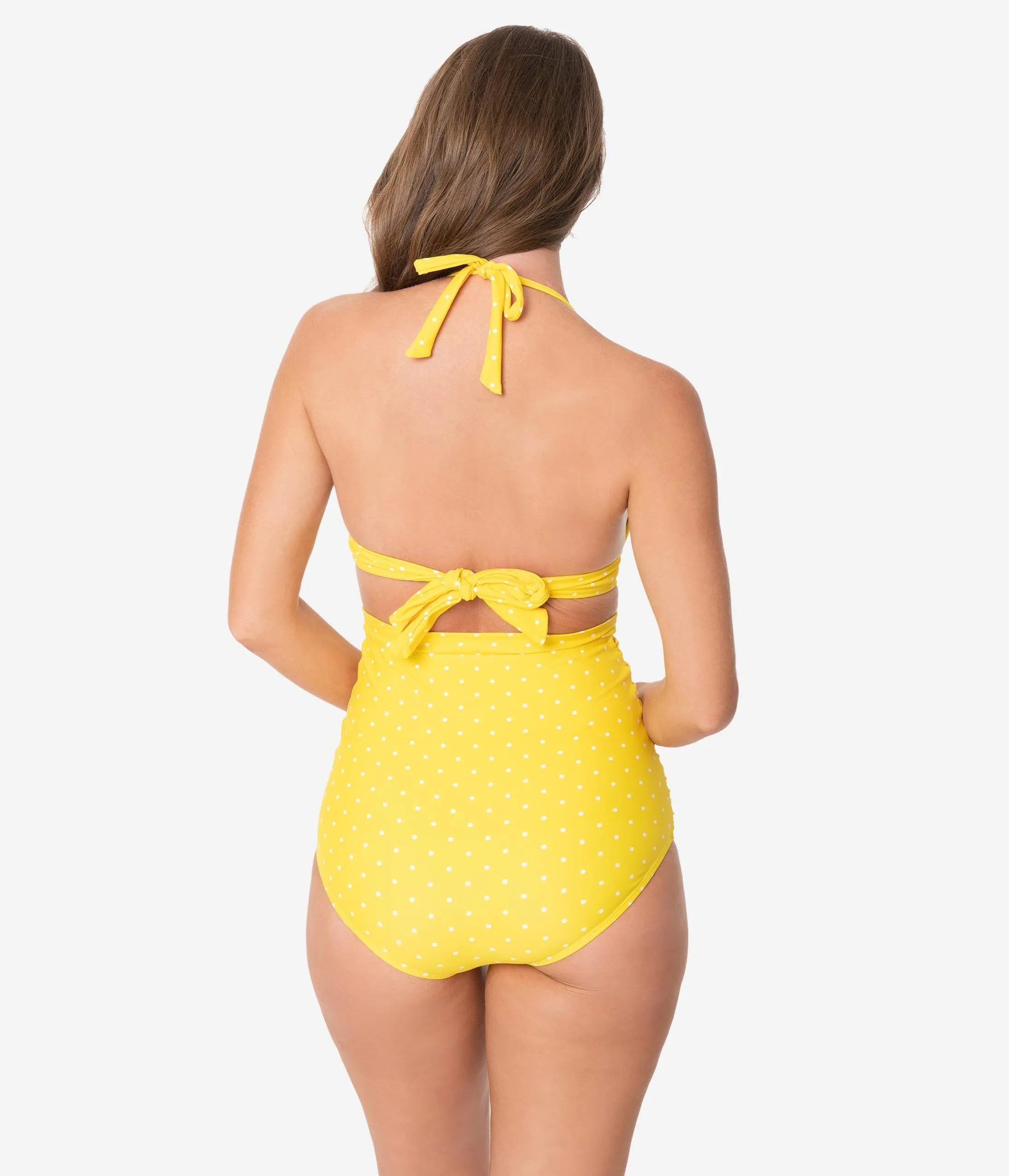 Unique Vintage Yellow & White Pin Dot Monroe High Waist Swim Bottom