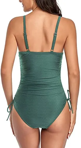 Upopby Belly Drawstring Side String One-Piece Tie Swimsuit