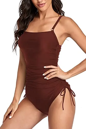 Upopby Belly Drawstring Side String One-Piece Tie Swimsuit