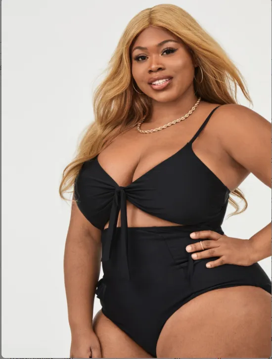 Upopby Solid Hollow One-Piece Swimsuit High Waist Bikini