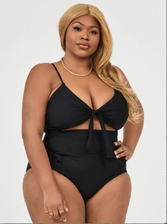 Upopby Solid Hollow One-Piece Swimsuit High Waist Bikini