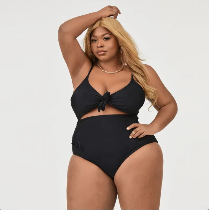 Upopby Solid Hollow One-Piece Swimsuit High Waist Bikini