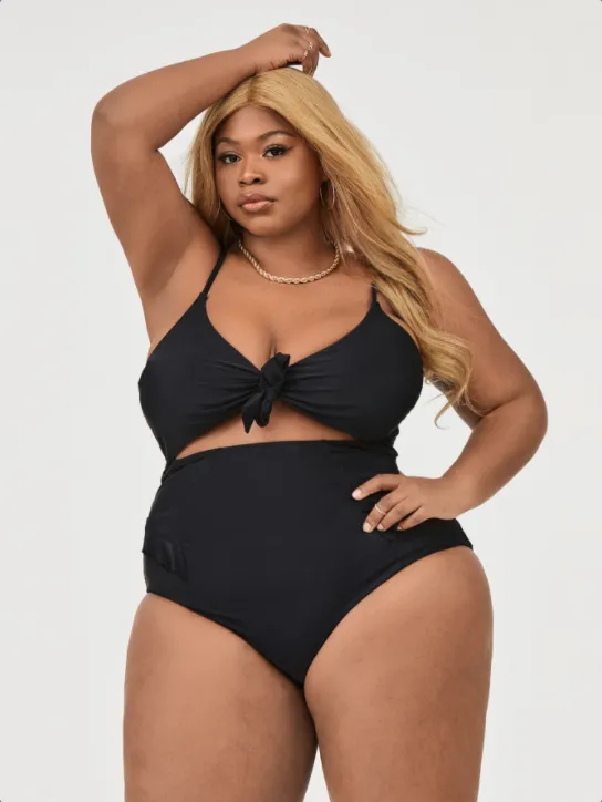Upopby Solid Hollow One-Piece Swimsuit High Waist Bikini