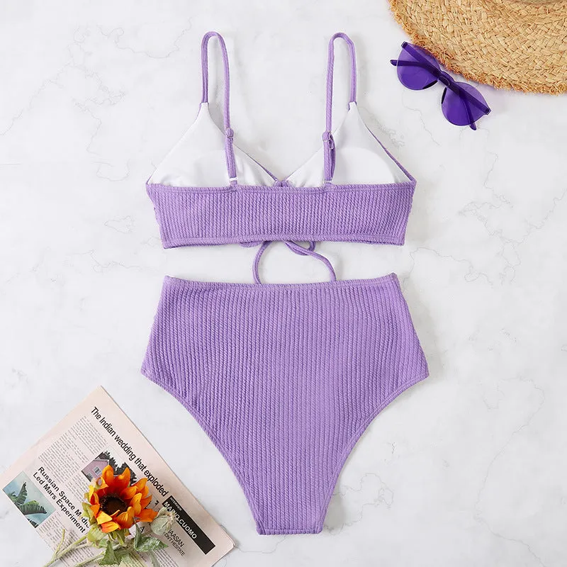 Upopby Solid Pleated High Waist Bikini Set Womens Swimsuit