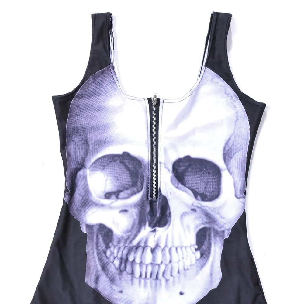 Upopby Sport Skull Reaper One Piece Zipper Swimsuit