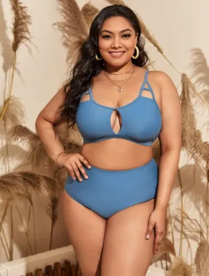 Upopby U-neck Hollow Solid Swimsuit High Waist Bikini Set