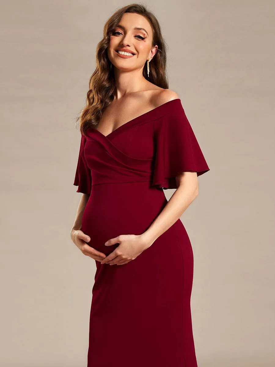 V-Neck Off-Shoulder A-Line Fishtail Maternity Dress(Final Sale)