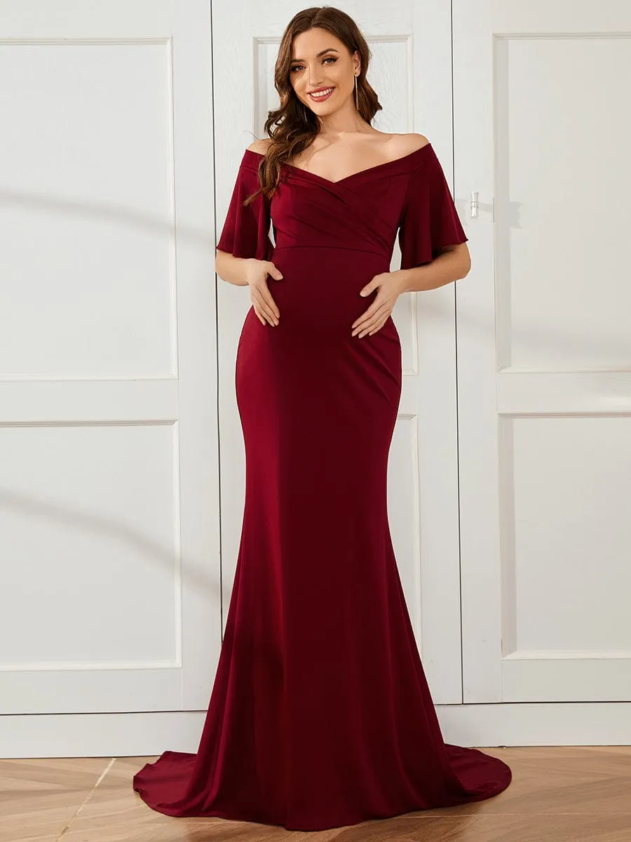 V-Neck Off-Shoulder A-Line Fishtail Maternity Dress(Final Sale)