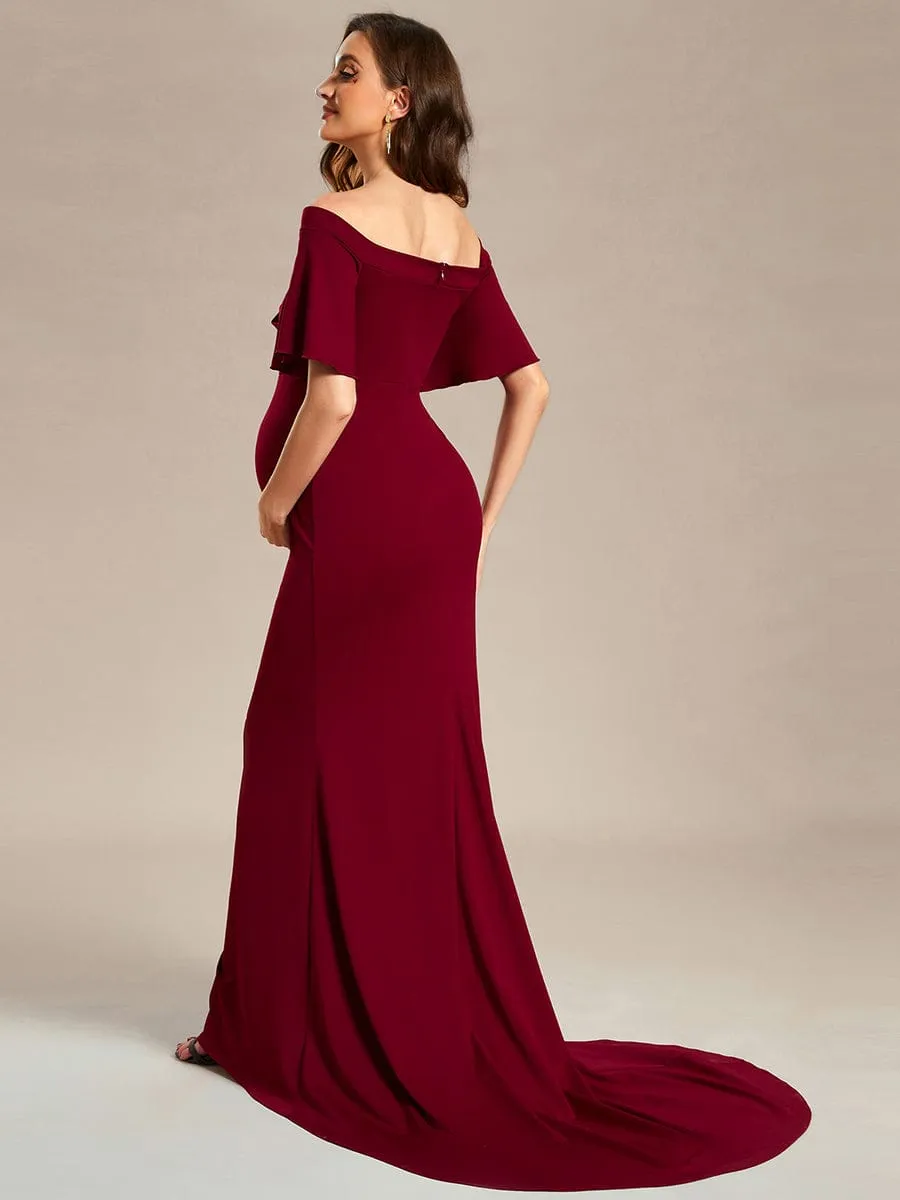V-Neck Off-Shoulder A-Line Fishtail Maternity Dress(Final Sale)