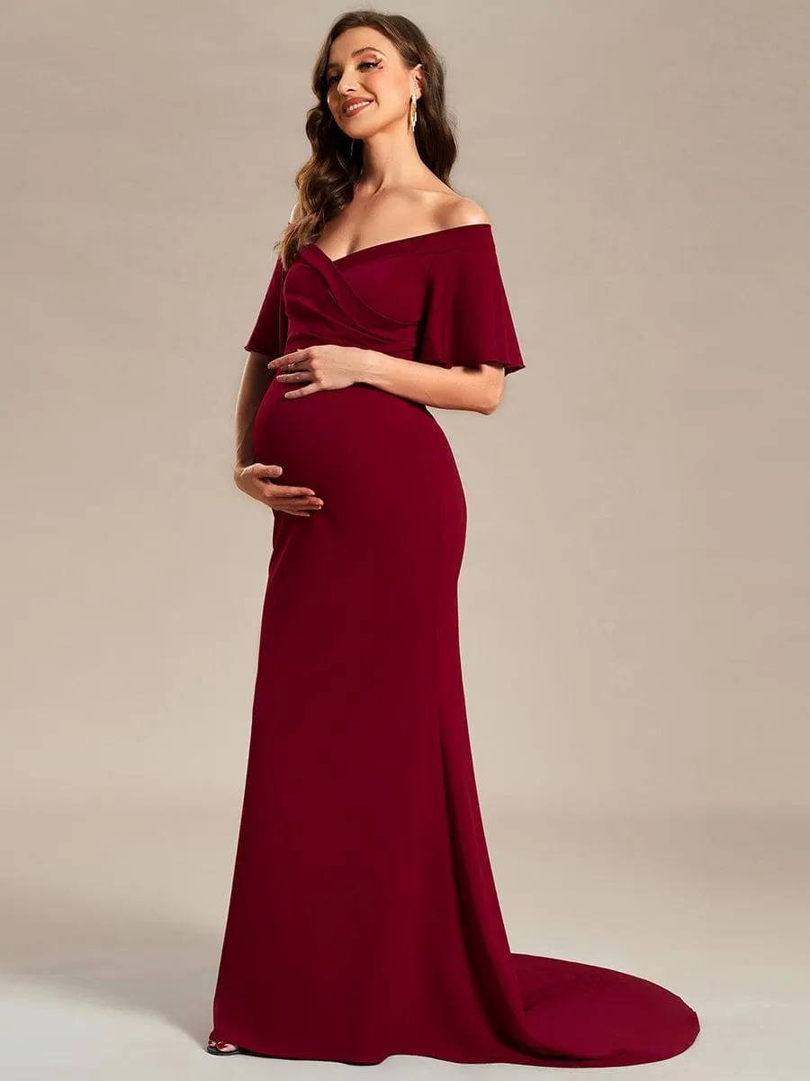 V-Neck Off-Shoulder A-Line Fishtail Maternity Dress(Final Sale)