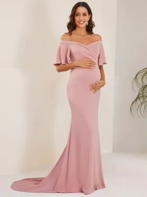 V-Neck Off-Shoulder A-Line Fishtail Maternity Dress(Final Sale)