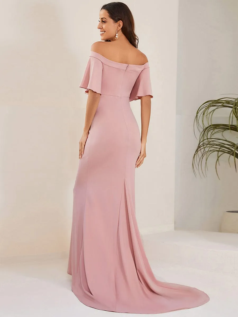 V-Neck Off-Shoulder A-Line Fishtail Maternity Dress(Final Sale)