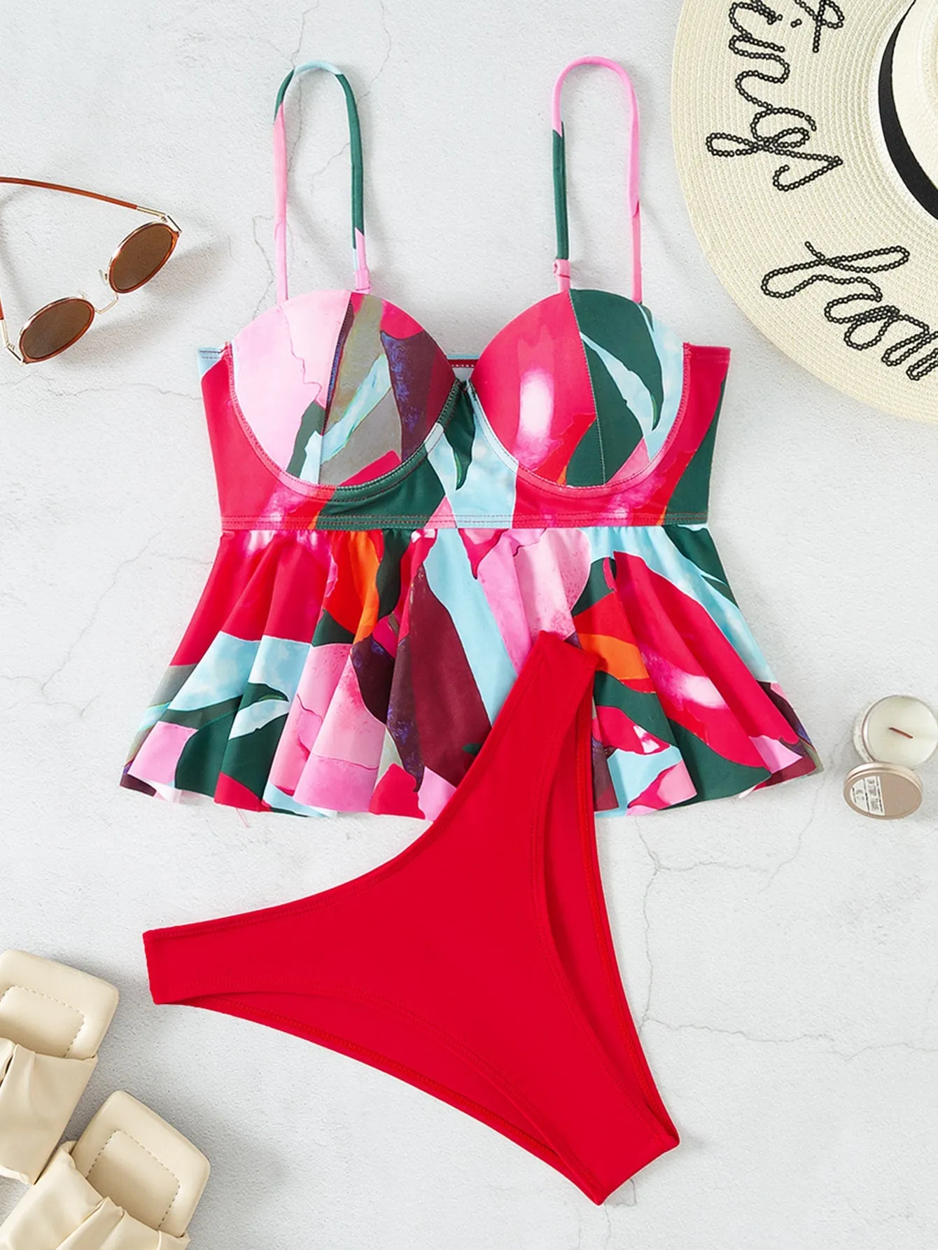 Vacation Spaghetti Strap Women Tankini