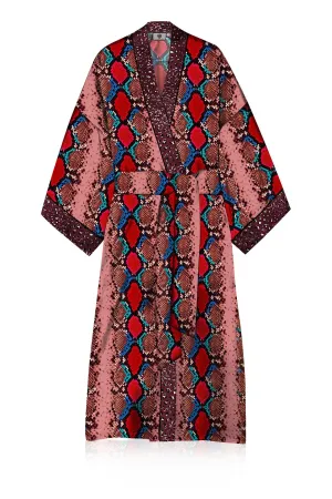 Vegan Silk Kimono Solid Blood Stone Robe in Midi Length