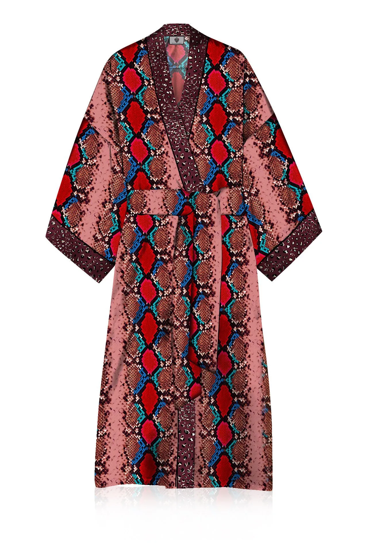 Vegan Silk Kimono Solid Blood Stone Robe in Midi Length