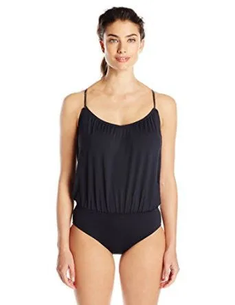 Vince Camuto Womens Black Collins Luxe Blouson One Piece Swimsuit Size 14